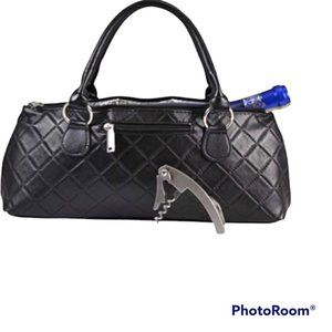 Primeware Black Quilted Wine Clutch Bag Thermal Insulated 750ml Bottle Corkscrew